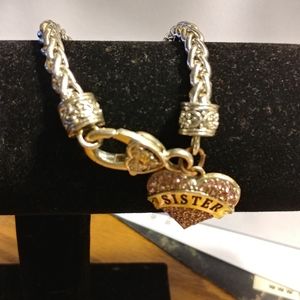 Bracelet, Steampunk Gothic w Heart 'Sister' Charm